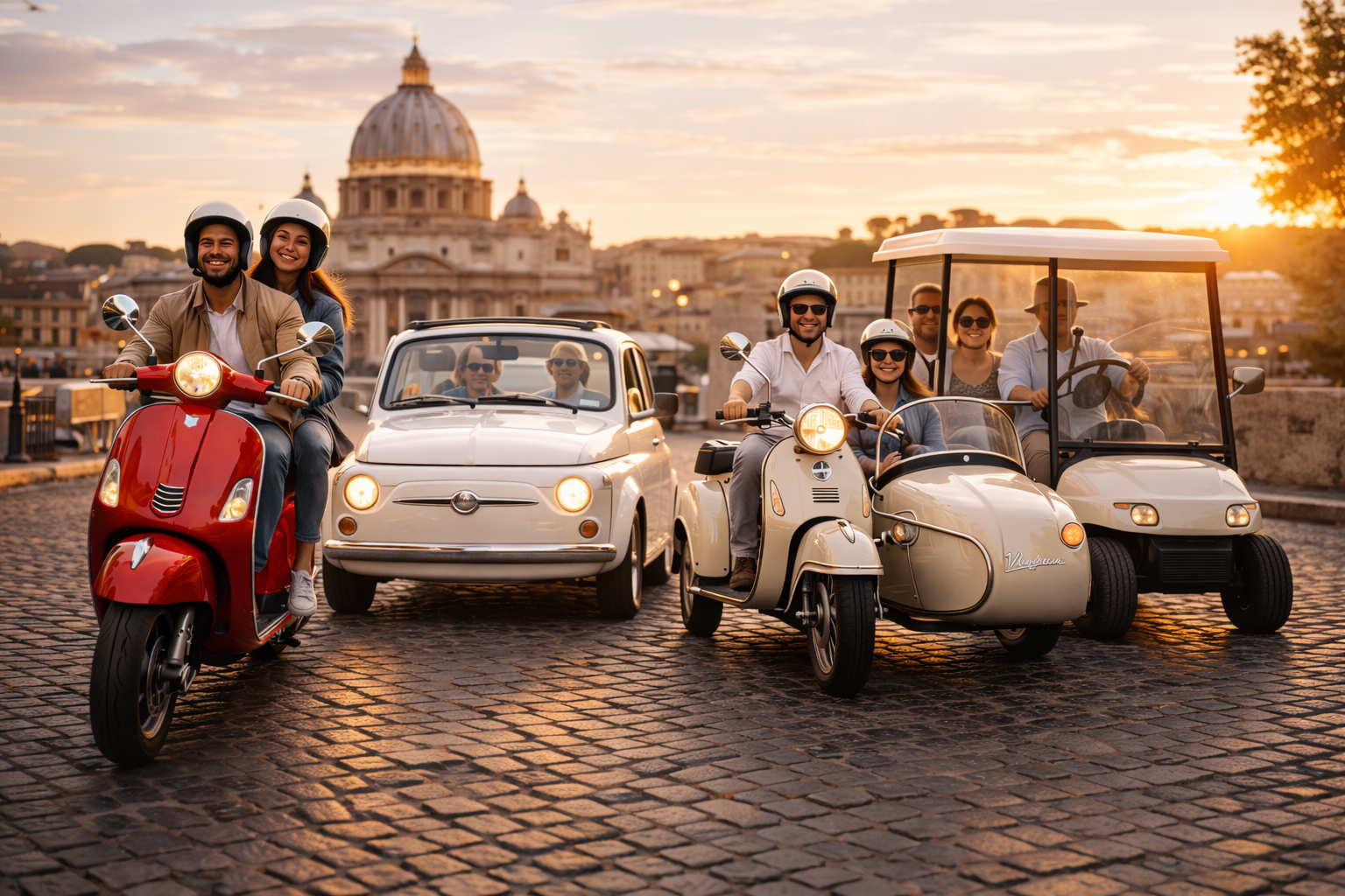 Comparing Vespa, Fiat 500, sidecar and golf cart tours in Rome