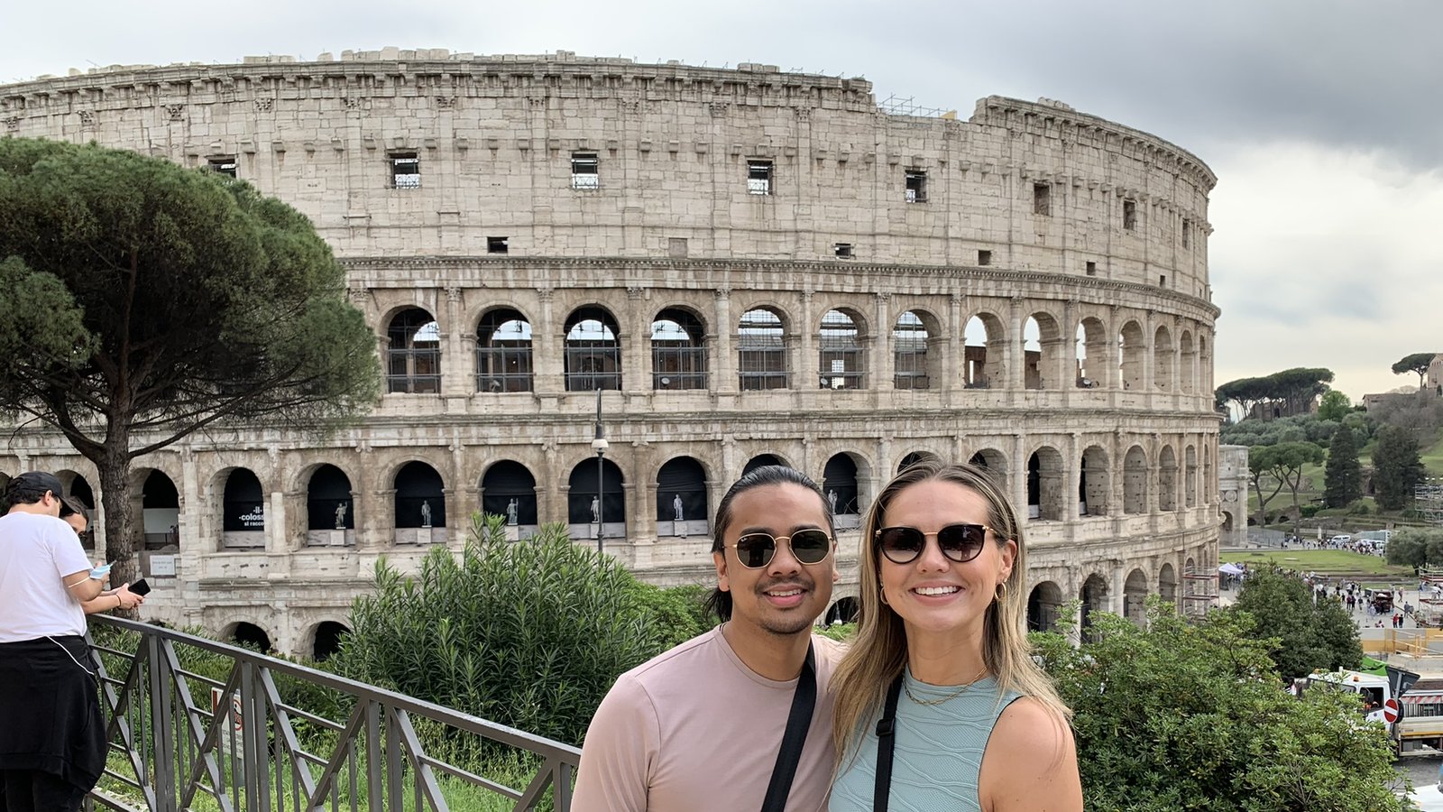 A couple outside the Colosseum on the Ancient Rome walking tour
